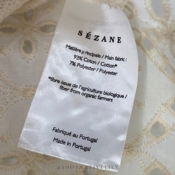 Sézane Women's Eyelet Ruffle V-Neck Gold Blouse Tank | 38 (US 6) | Ecru (Cream) - Picture 10 of 12